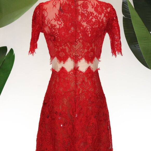 Marchessa Notte Red Diane Dress, Red Beaded Lace, Size 0 - Picture 11 of 15